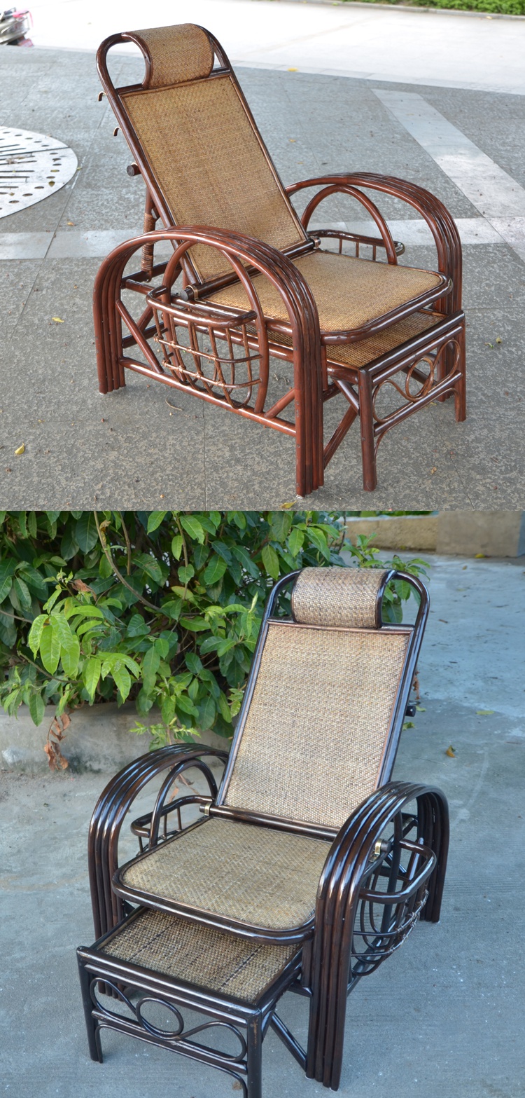 梵若曼椅子休闲躺椅 藤椅躺椅老人编藤椅家用休闲折叠藤编靠背椅午休