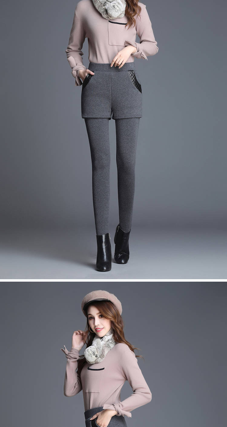 尊蝎女士打底裤 加绒加厚打底裤女假两件裙裤外穿胖mm高腰弹力加大码