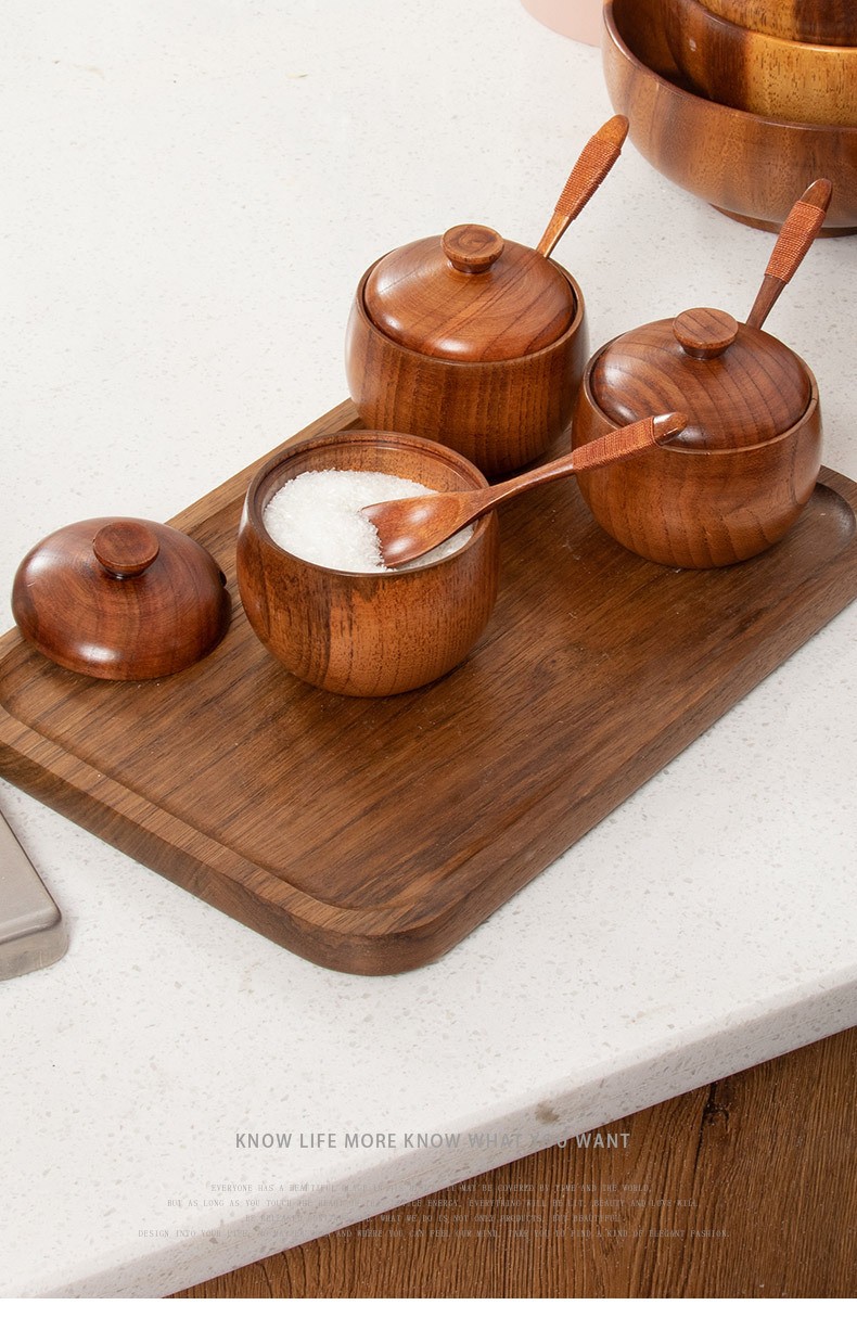 《调味罐 日式调味罐创意调味瓶香料盒木质复古实木盐罐带盖佐料罐