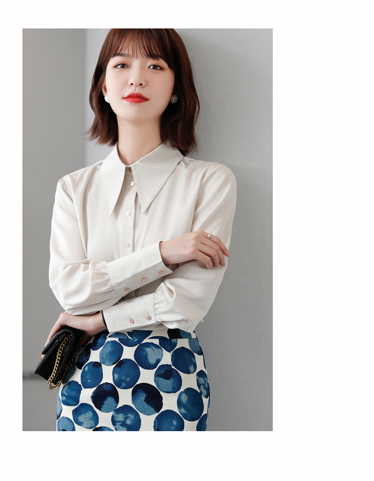 晗亦然2021秋季新款衬衫女长袖缎面金属扣高级质设计911