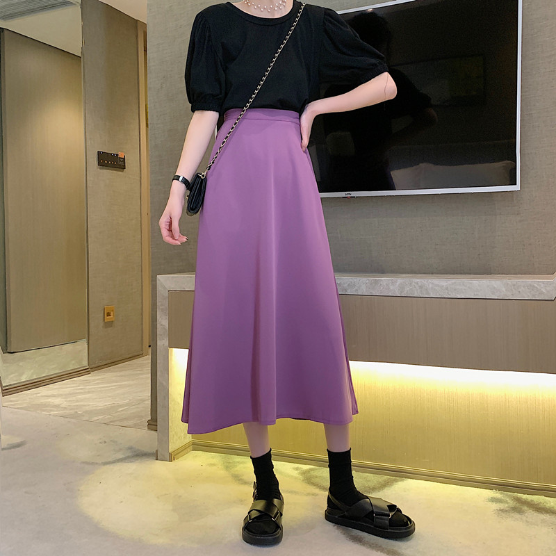 ins超火的半身裙女2020夏装新款法式复古网红紫色中长裙高腰a字裙