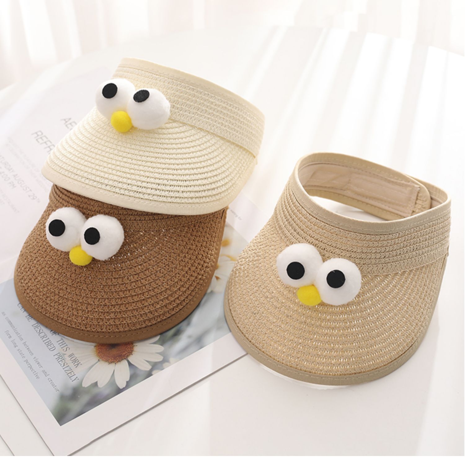 《儿童帽子夏防晒男女宝宝草帽空顶可爱超萌遮阳太阳凉帽婴儿薄款帽