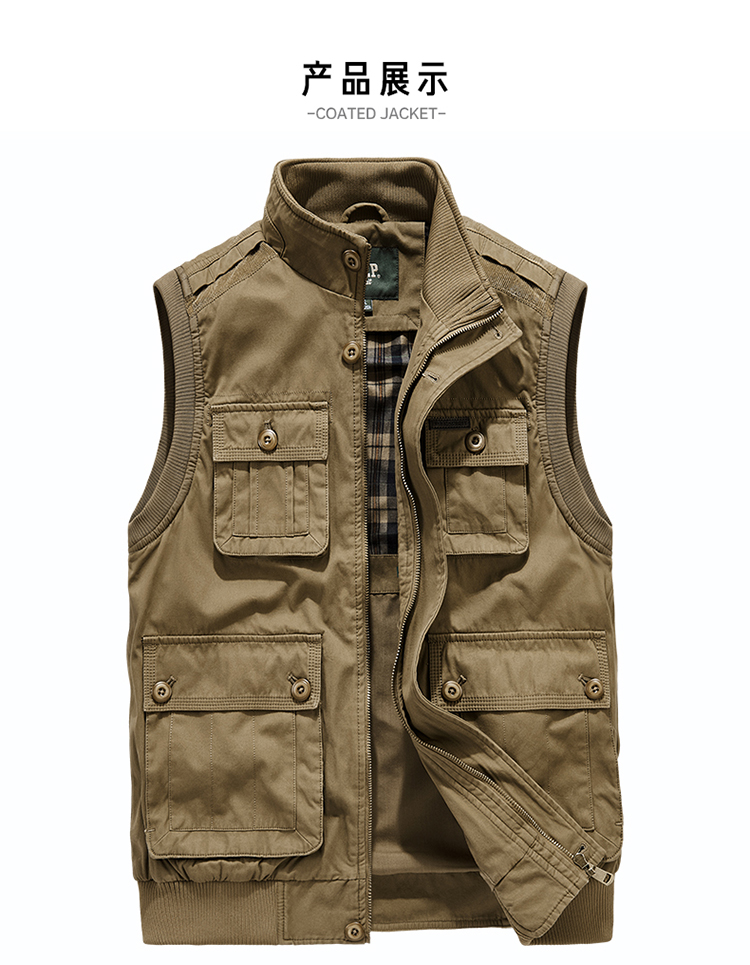 吉普jeep官方旗舰正品春季马甲男多口袋户外摄影背心中老年纯棉大码