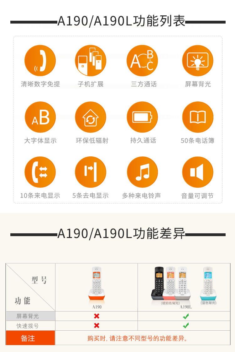 集怡嘉gigaset原西门子a190l电话机座机家用固定无线固话子母机无绳