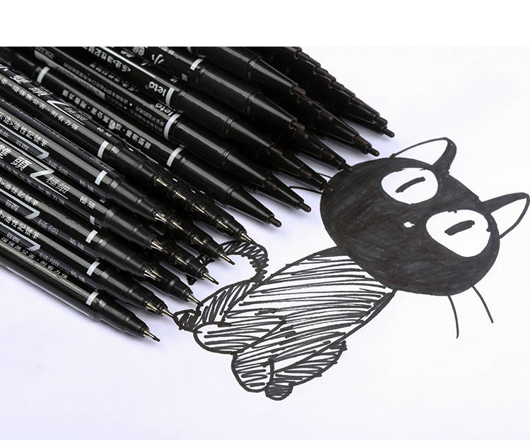 勾线笔黑色美术儿童绘画学生用黑色美术生描边笔小双头油性记号笔