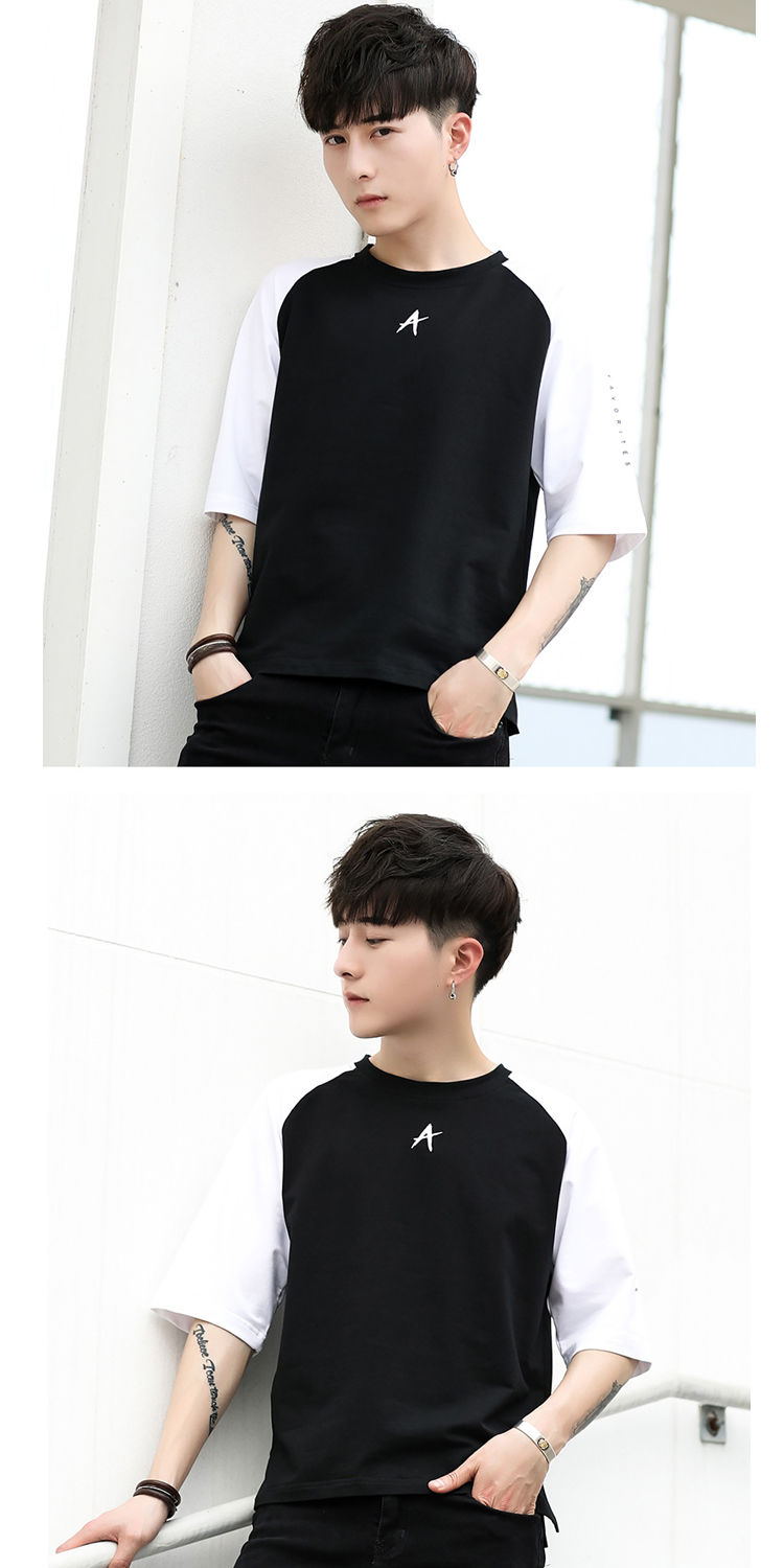 超级新品 七分袖t恤男韩版潮流学生宽松五分中袖上衣服男装短袖男t恤