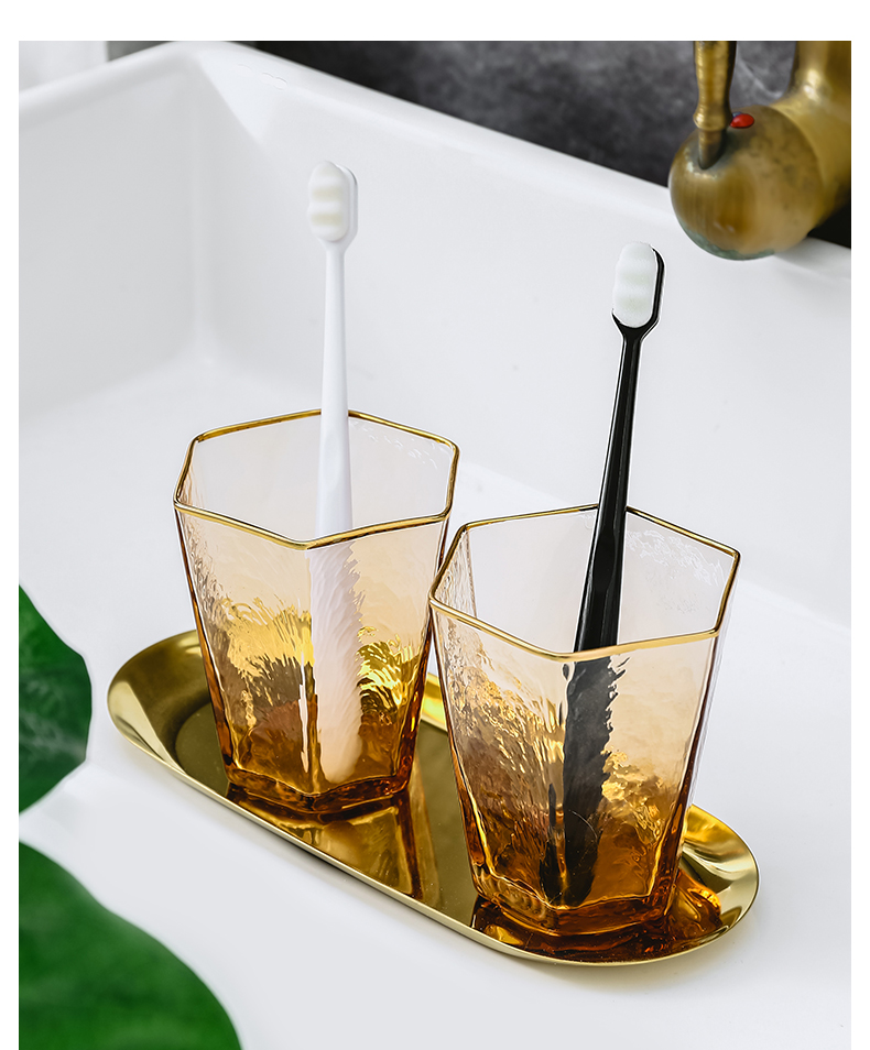 艺呈轻奢玻璃漱口杯琥珀色洗漱杯牙刷杯牙缸高档刷牙杯情侣家用ins风