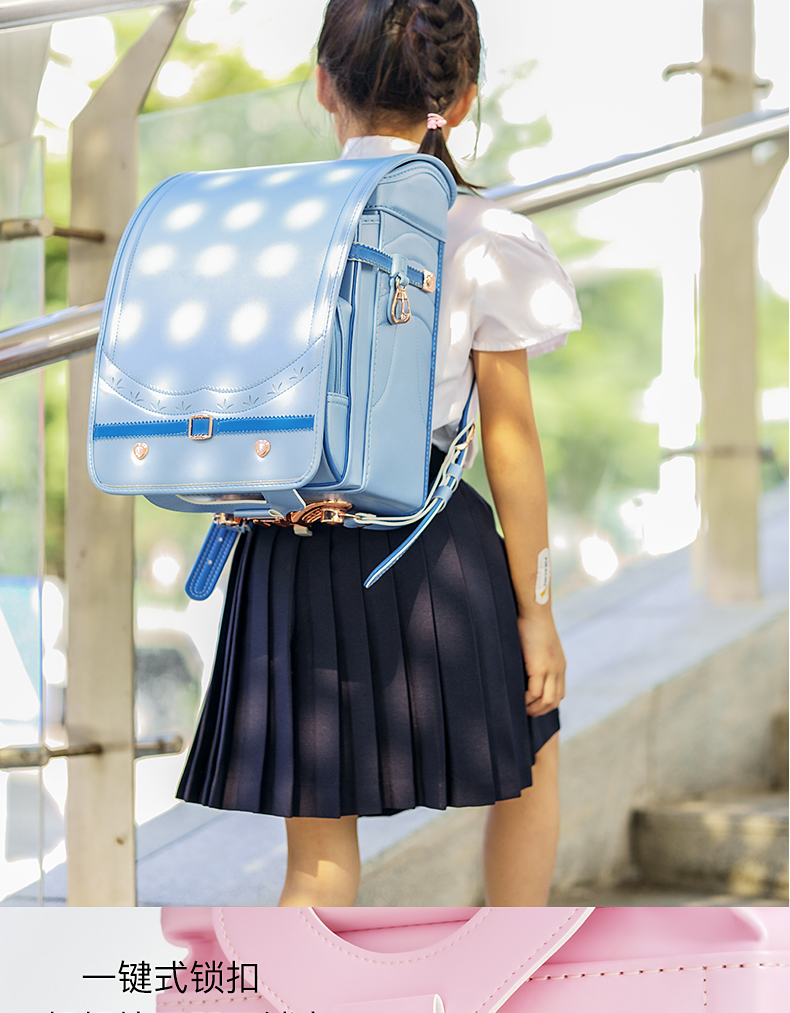 日本ikedaya池田屋小学生儿童护脊书包进口纤维防水天蓝色