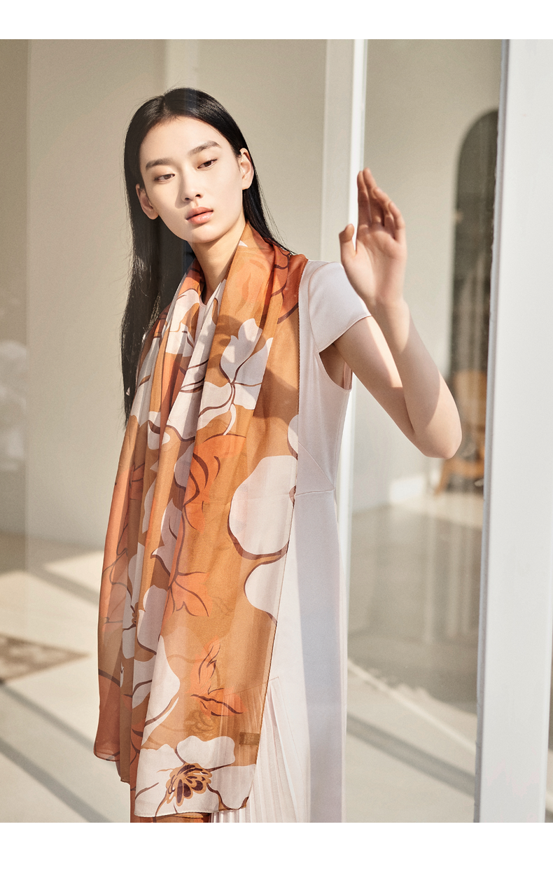 wensli万事利新款春夏桑蚕丝真丝长巾纱巾时尚百搭女士丝巾花辰
