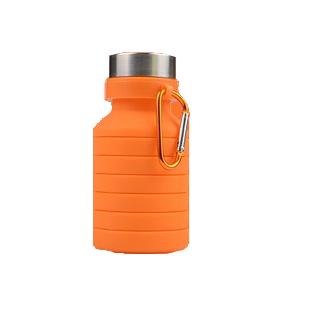 旅行硅胶折叠杯伸缩便携水瓶夏季学生凉水杯大容量 500ml橙色(登山扣)