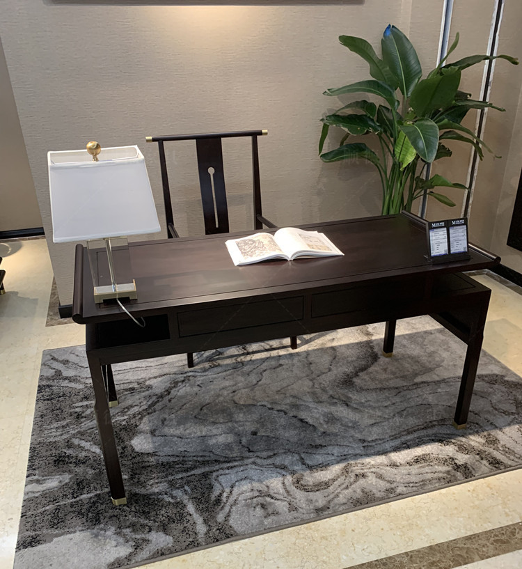 逸家伴侣新中式黑檀木实木书桌现代禅意办公桌写字台书法桌书柜组合