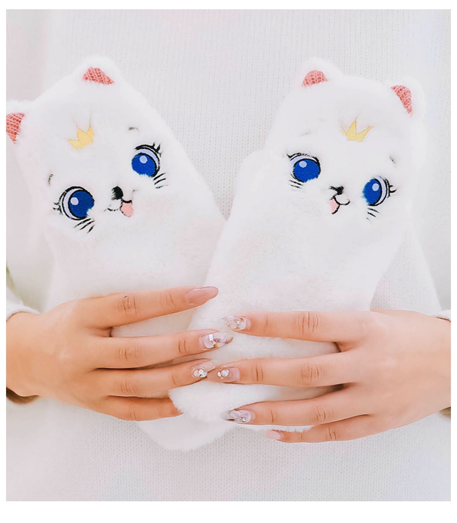 祥世恒吉手套 祥世恒吉猫咪手套女士秋冬天可爱毛茸茸软妹保暖学生翻
