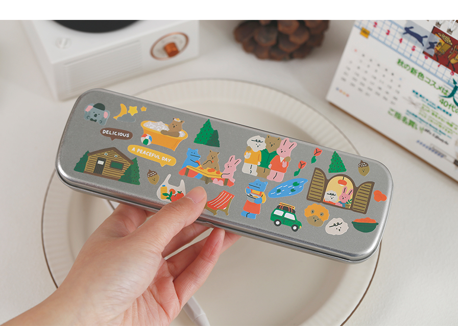 喻娄韩国is 铁盒文具盒可爱小熊可diy手帐装饰铅笔盒学生金属收纳盒