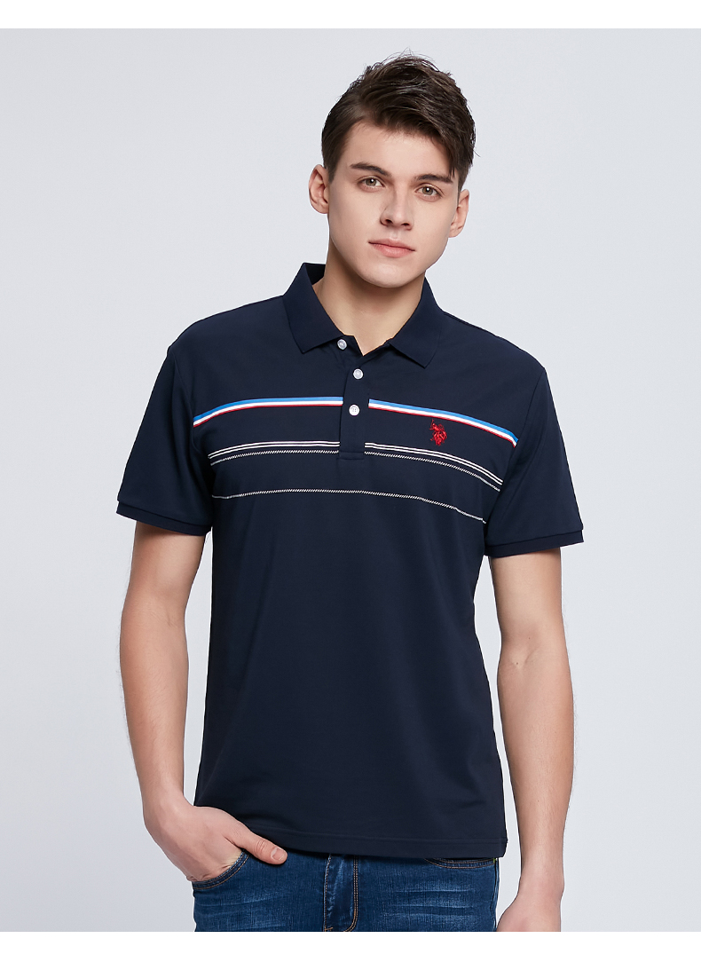 uspolo assn 夏季新款男士polo衫条纹短袖休闲翻领简约百搭男装