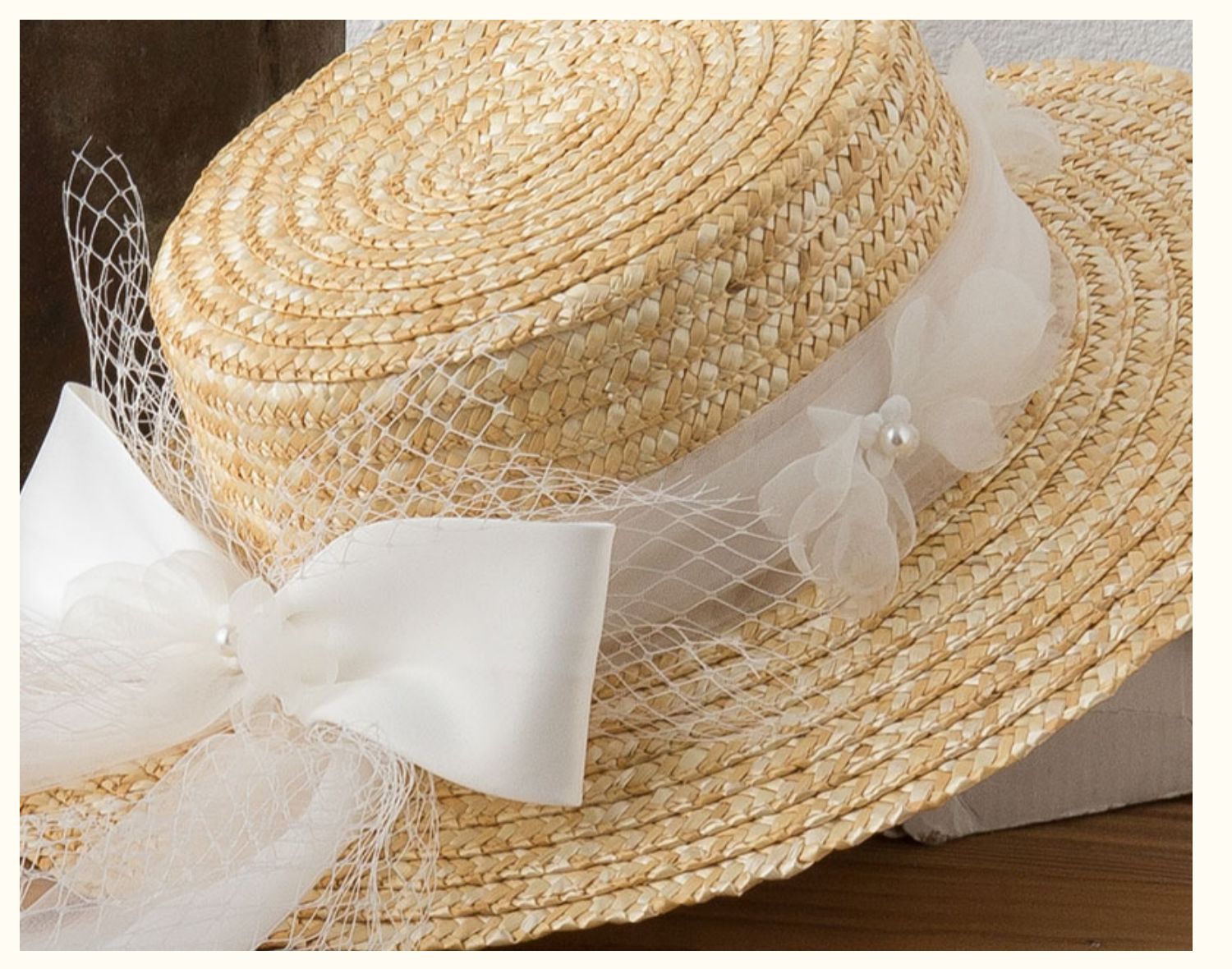 new lake法式复古大檐新娘帽子头饰婚纱旅拍照写真田园风平顶防晒草帽