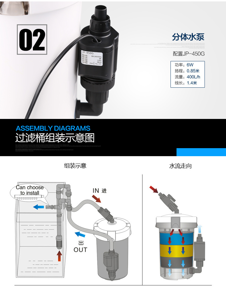 缸外过滤器hw603b鱼缸过滤水族箱缸外置过滤桶潜水泵