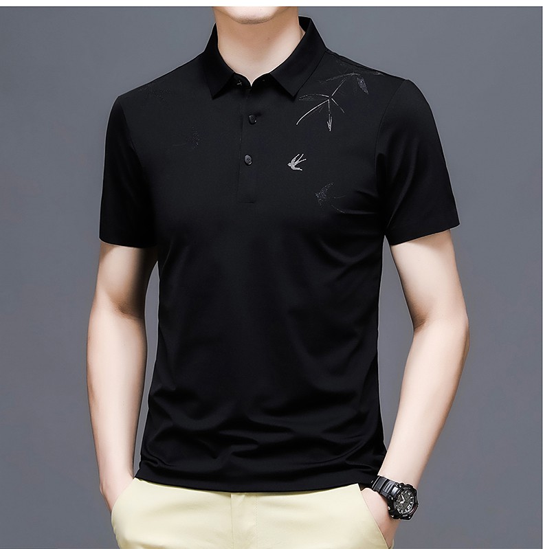 品牌纯色冰爽无痕男士短袖t恤半袖翻领时尚休闲中青年男装体恤衣服