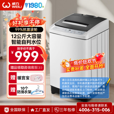 威力(WEILI)12公斤大容量家用波轮洗衣机全自动13分钟速洗量衣判水 一键桶风干防锈箱体 XQB120-1699X