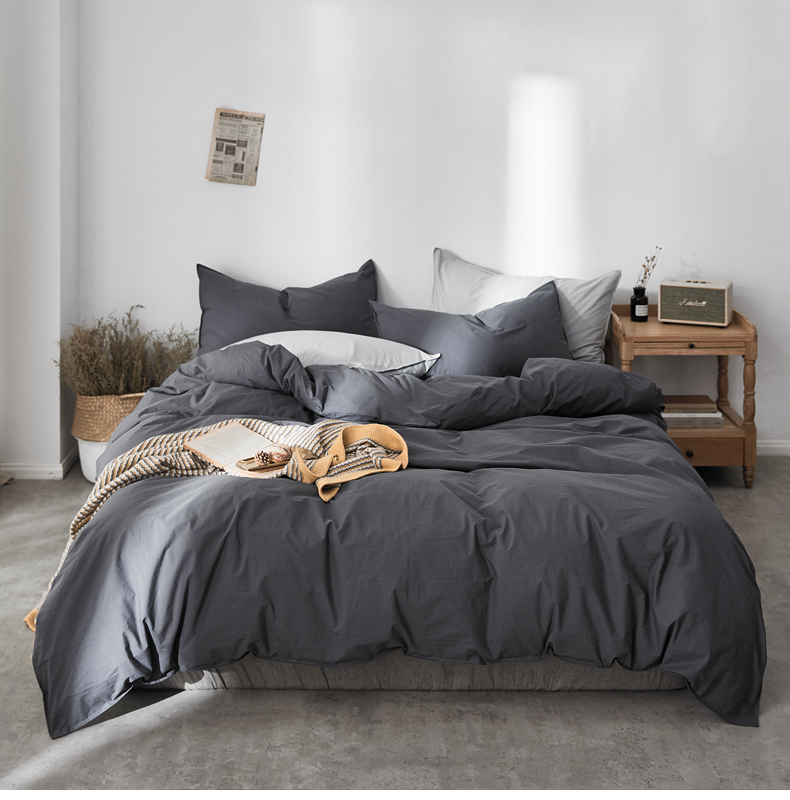 高端北欧风简约色60支水洗棉四件套棉床单被套床上用品 御蓝锦