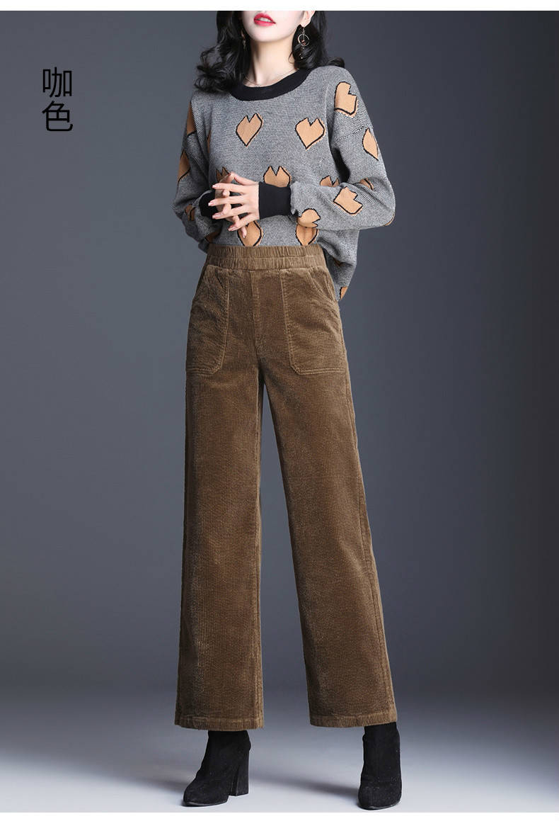 星酷宝加绒不加绒秋冬季加厚灯芯绒阔腿裤女新款宽松大码高腰直筒裤子