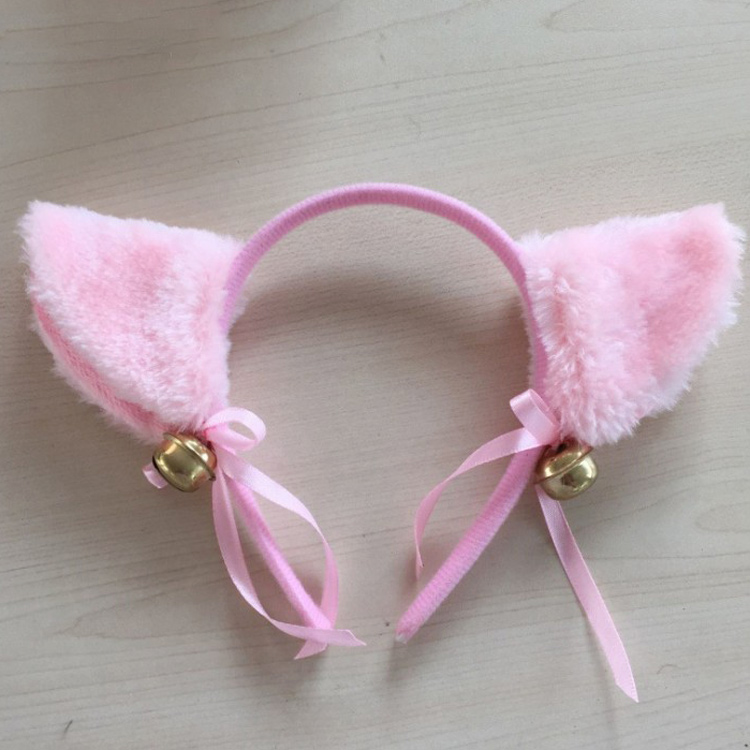 动漫cos猫娘女仆头饰洛丽塔日系毛绒铃铛猫耳朵发箍狐狸兽耳发夹 白色