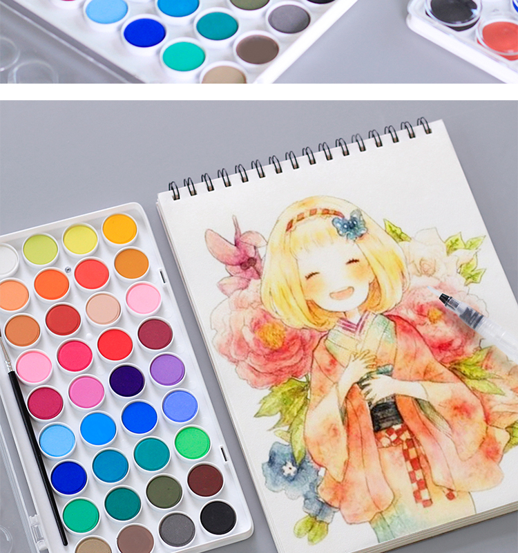 固体水彩颜料36色固态分装画画粉饼儿童无毒水粉画工具套装小盒美术