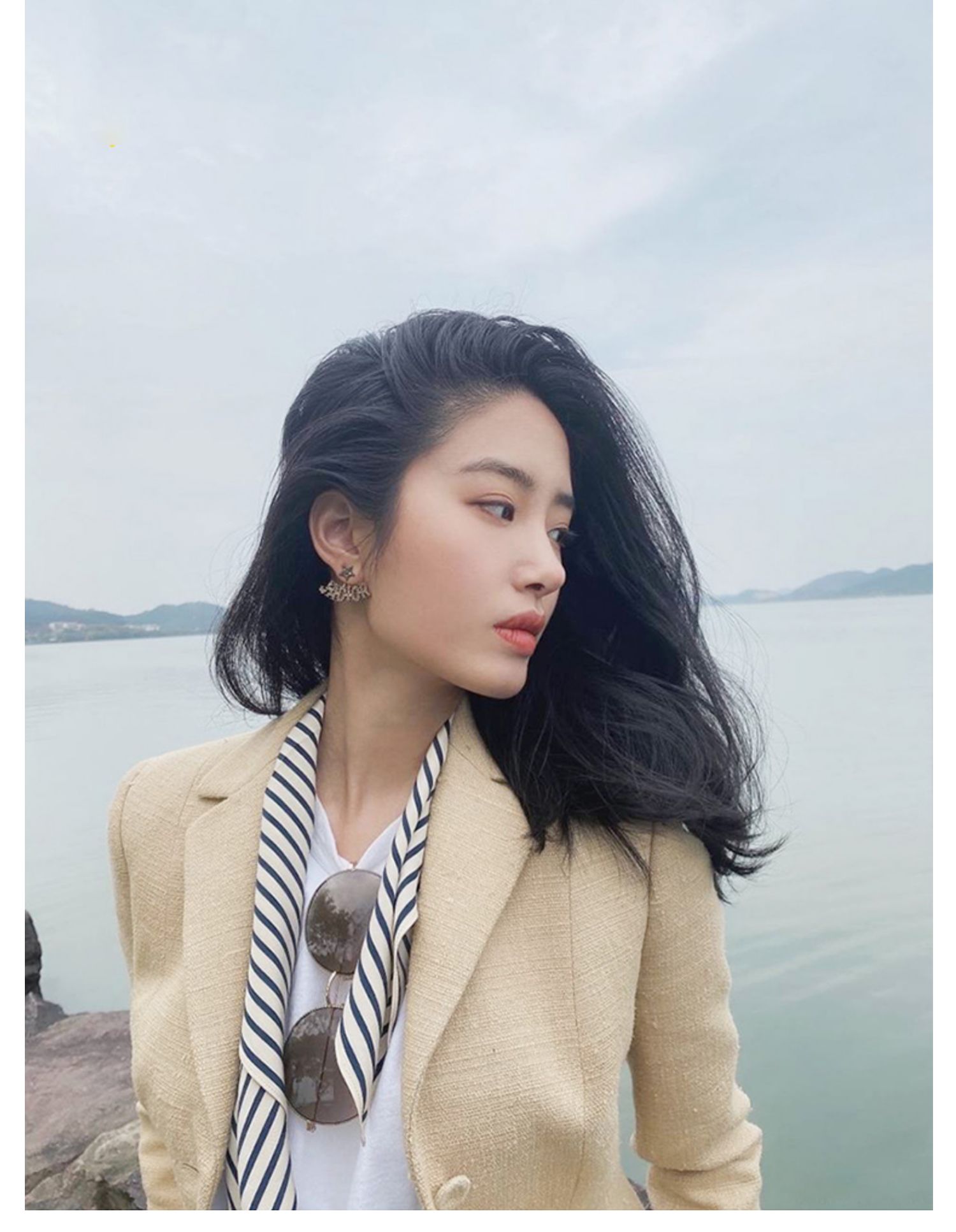 new lake杨采钰同款条纹丝巾女小方巾百搭正装法式ins领巾夏秋季装饰