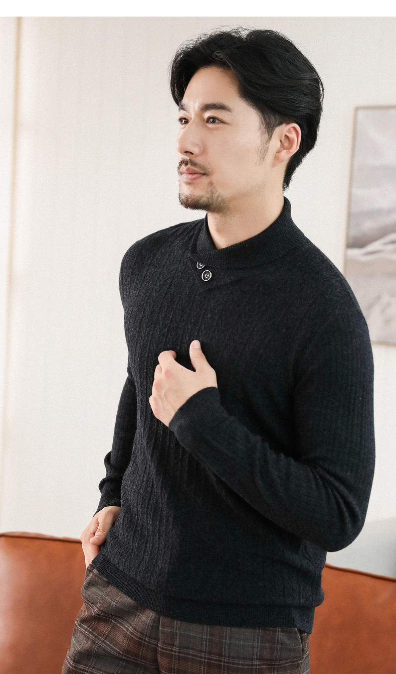恒源祥男士纯羊毛青果领毛衣2019新款秋冬毛衣保暖休闲商务针织衫