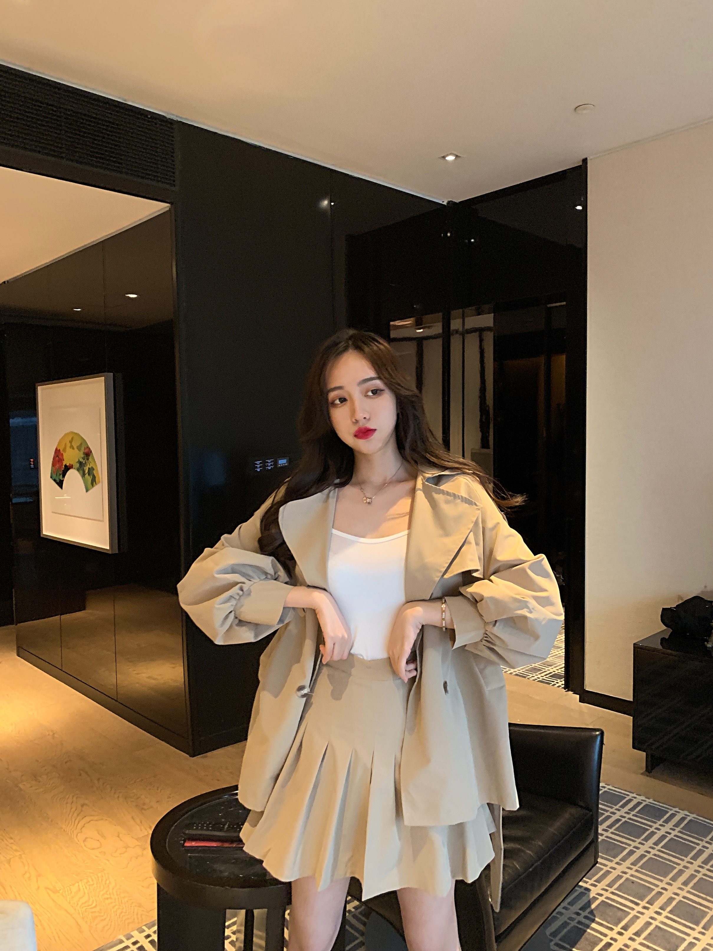 孜牧网红时尚套装女2019秋装新款韩版洋气开衫外套显瘦半身裙两件套