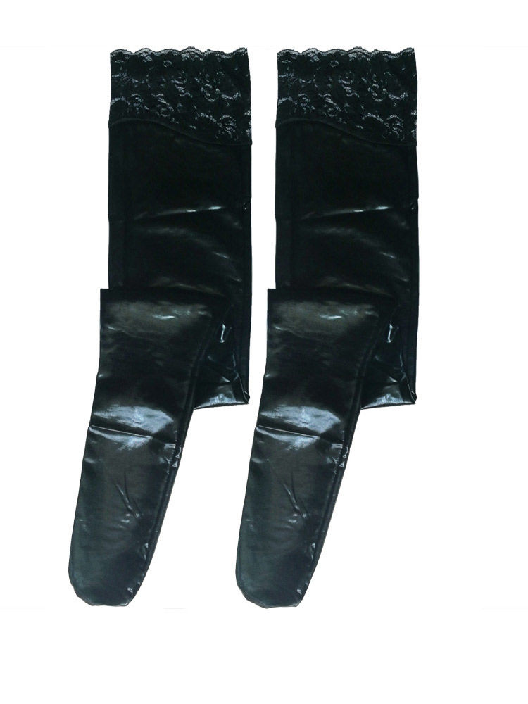 漆皮pu长筒袜女王性感高弹高筒袜过膝袜子ds演出诱惑大腿袜美腿袜