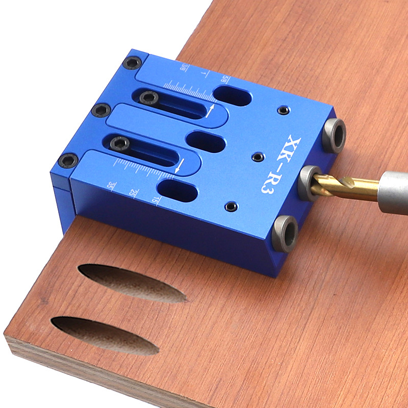 定做 木工斜孔定位器三孔板材打眼钻孔开孔器9mm铝合金打孔定位套装