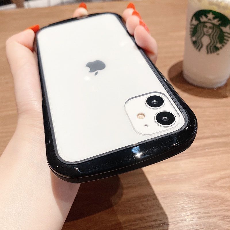 简约iphone11小蛮腰手机壳苹果12pro透明xsmax玻璃78plus男女xr潮粉色