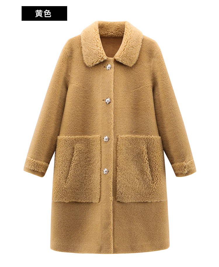 雪中飞2019秋冬羊剪绒外套女轻奢优雅颗粒绒大衣毛呢领宽松中长款