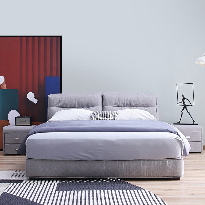 帝标布艺软包床现代轻奢双人布床简约主卧床可拆洗dbbc4022a