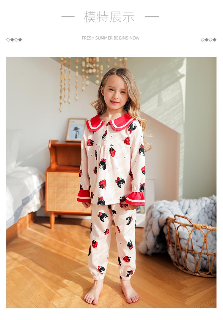 儿童睡衣薄款纯棉女童家居服套装春秋季女大童长袖公主