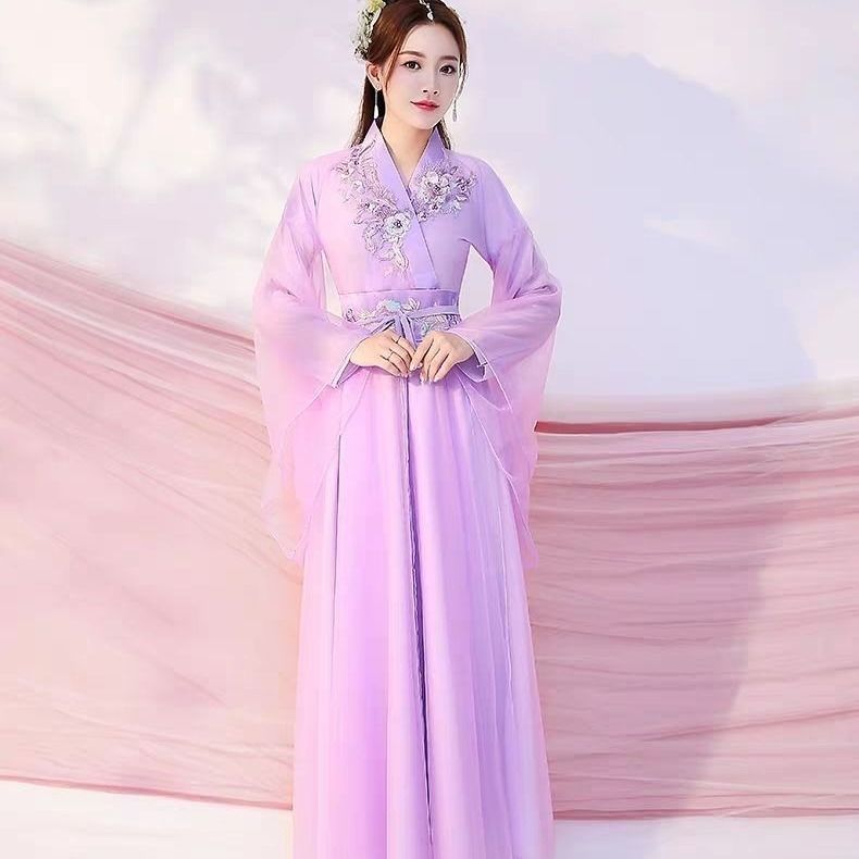 《古装女汉服襦裙仙女修身清新淡雅仙气古风大广袖古筝演出服装春夏