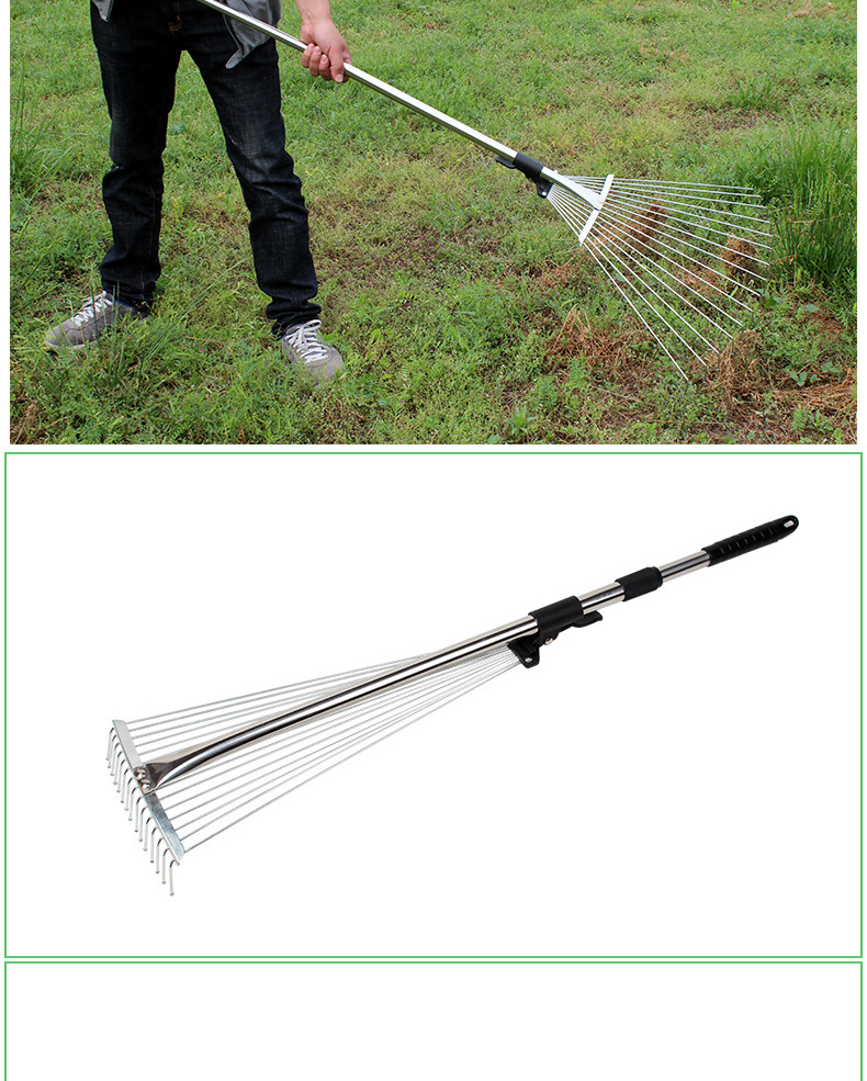 jingping耙子农用搂草落叶园艺伸缩草坪钢丝耙不锈钢扫树叶爬扒草家用