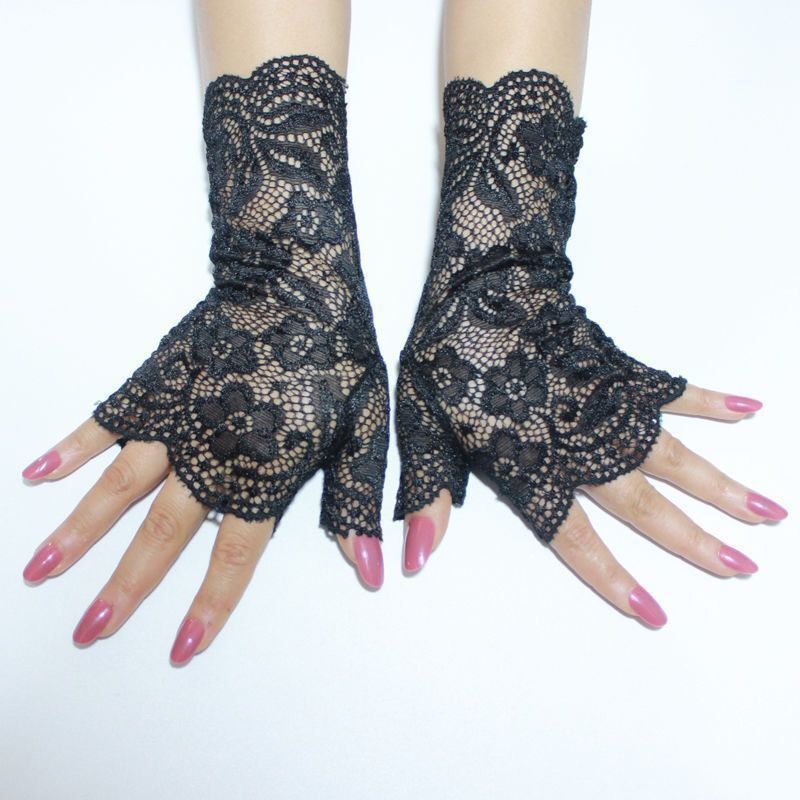 蕾丝手套薄夏季户外半指运动装饰骑车行户外女士冰丝防晒