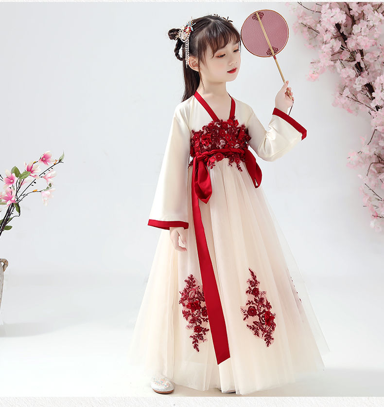 儿童汉服女童古装衣服春夏装中国风仙女裙唐装超仙服装古装裙套装红色