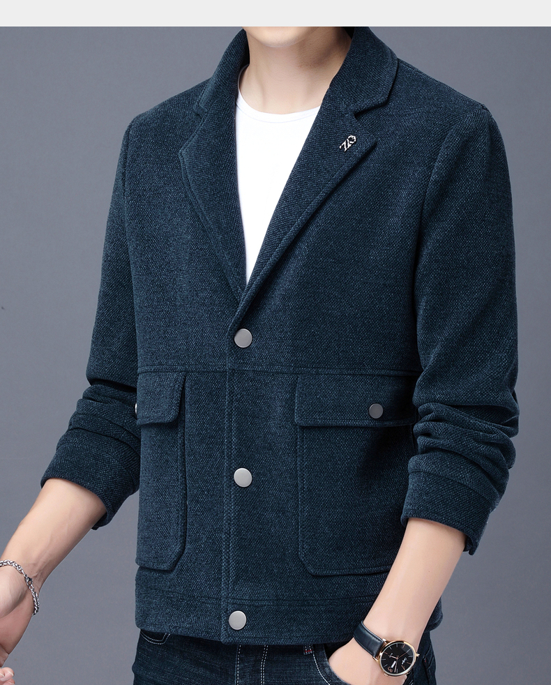 恒源祥男士夹克 恒源祥毛呢夹克男时尚西装领 秋冬厚款单排扣针织外套