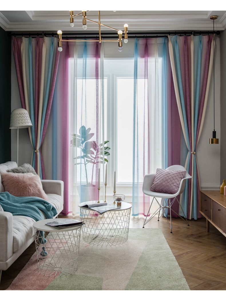 2019新款地中海渐变条纹窗帘成品北欧遮光布卧室客厅现简约
