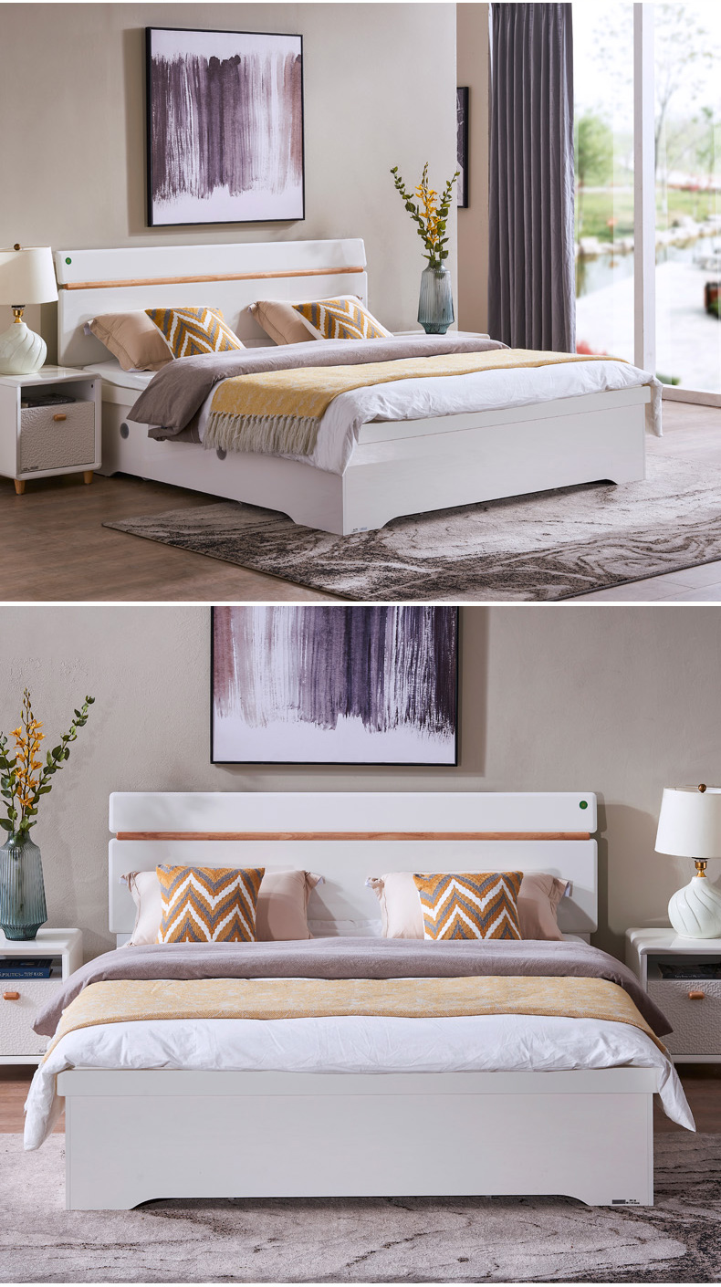 掌上明珠家居亮光烤漆床1518米单双人床床头柜卧室高箱储物床