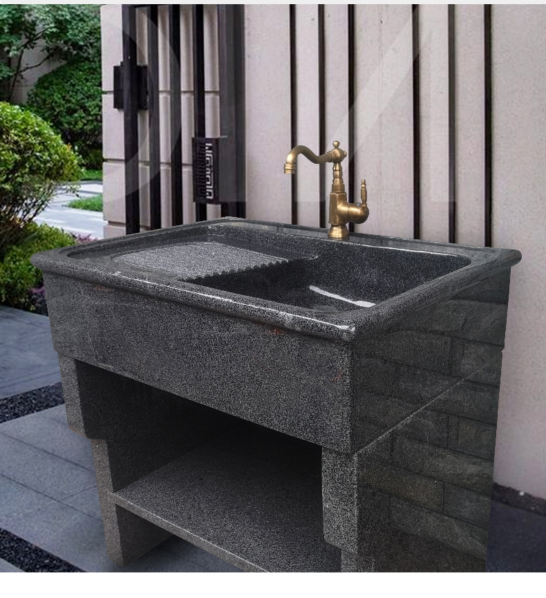 定制整石水池石头洗衣池阳台带搓板户外庭院大理石水槽石材洗手盆手逗