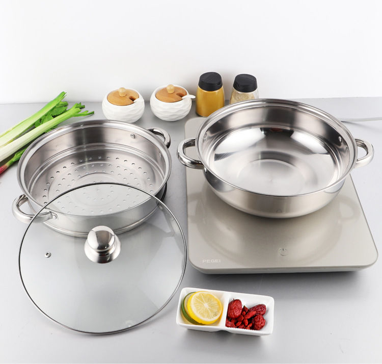 二层不锈钢蒸锅家用多用锅双层加厚平底锅电磁炉专用蒸馒头包子
