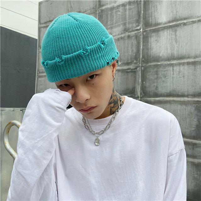 suntek毛线帽男士秋冬韩版色破洞针织瓜皮帽雅痞帽潮牌嘻哈冷帽女保暖