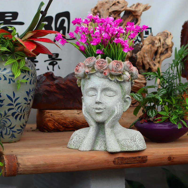 花园别墅人头花盆女神复古艺术花瓶创意像大口径多肉花器摆件