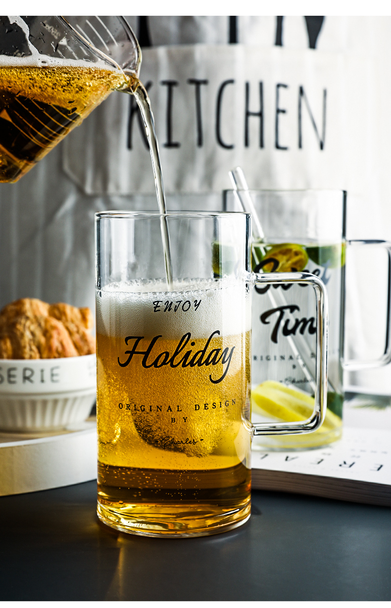 封后(fenghou)玻璃杯613094526659 北欧超大容量玻璃杯英文啤酒杯把手