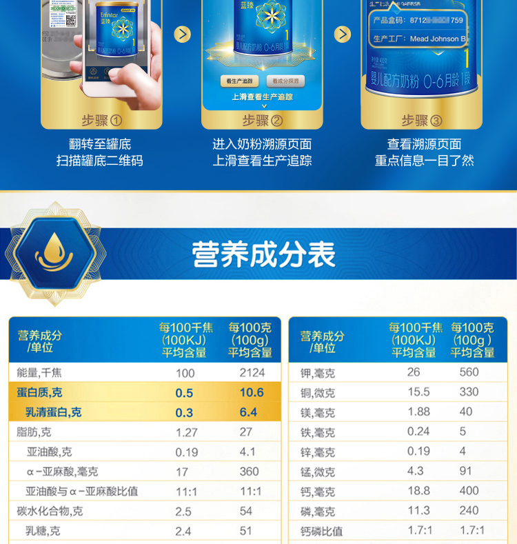 蓝臻婴儿配方奶粉06月龄1段400克罐装