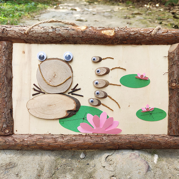 幼儿园手工低结构材料区域活动diy木片木条a4大画框造型动物画大画框