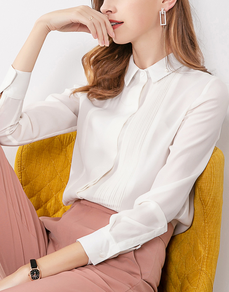 晚白女上装2019春季新款纯色职业polo领修身显瘦长袖百搭上衣白衬衫